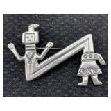 Sterling Silver Indian Brooch, Signed Fj, Tw 12g,