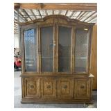 2pc Lighted Oak Hutch with Glass Shelves -