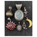 7 Sterling Silver Pendants W/stones, Tw 41.4g,