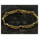 14k Gold Bracelet W/onyx Panels, Tw 9.9g, Sz 7in