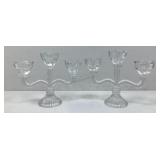 This is a pair of vintage three arm glass
