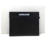 A black cardguard folder with seven full pages of