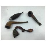 Box lot of 4 vintage smoking pipes,  2 are unique