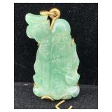 14k Gold Jade Buddah Pendant, Tw 28g, Sz 2in Tall,