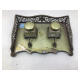 Vtg Victorian Inkstand w/ 2 Glass Inkwells.