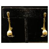 14k Gold Earrings W/pearls, Tw 4.2g,