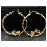 14k Gold Earrings W/birds, Tw 4.6g, Sz 1½in Diam