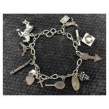 Sterling Silver Charm Bracelet, Tw 19.4g, Sz 7in