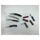 Box lot of 9 small pocket knives, 2 have
