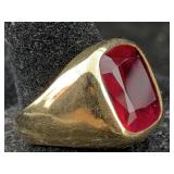14k Gold Ring W/synthetic Ruby, Tw 7.2g, Sz 8.5