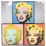3 Andy Warhol Marilyn Art Prints On Wood.