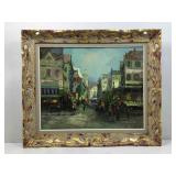 This is a vintage French street scene painting by