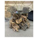 Burl Wood Natural Root Wood Side Table w/ Glass