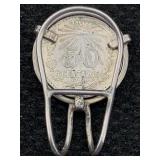 1945 Silver Mexican Coin Money Clip, Tw 18.7g,