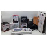 A box slot of mostly red dragon gaming products