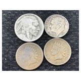 1864 & 1902 Indian Head Pennies, 1950 Dime &