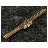 14k Gold Pin W/3 Diamonds 0.33ctw, Tw 4g, Sz 2¼in,