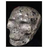 3in Natural Stone Carved Skull. Gray w/ Black &