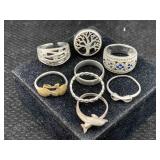 8 Sterling Silver Rings W/stones, Tw 26.8g, Sz 6,