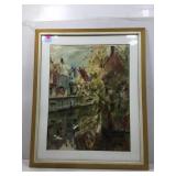 This framed impressionist painting depicts a