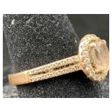 14k Gold Ring W/toumaline & Diamonds, Tw 3.7g, Sz