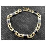 14k Gold Bracelet W/onyx, Tw 29.7g, Sz 8in Long