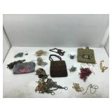 Lot of 3 Beaded purses.a bag of chains for