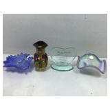 Box Lot of 4 glass Items and 1 Ceramic figure.