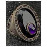 Sterling Silver Ring W/black Onyx & More, Tw 15.8g