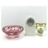 Lot of 3 Glass or ceramic itemsï¿½. Small vase with