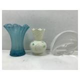 Box Lot of 3 items. A small white vase with