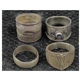 4 Sterling Silver Rings, Tw 21.1g, Sz 7 & 8
