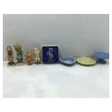 Box lot of 8 small figurines including ashtray,