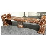 Solid 7ft Red Italian Carved Marble Garden Bench,