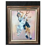 Painting titled two clowns playing tennis...Not