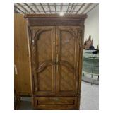 6ft Tall Oak Armoire Cabinet with Mirror inside -