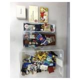Sewing supplies, thread, bias tape, pin cushions