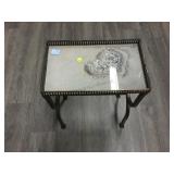 Metal side table, approx 9x15x20in
