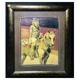 Framed art Cowgirl on Horse,  custom matted with