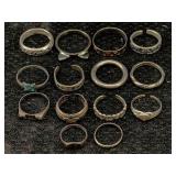 14 Sterling Silver Rings, Tw 24.9g, Sz 2, 3, 4, 6