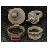 4 Sterling Silver Rings, Tw 31.8g, Sz 6.5, 7.5, 8