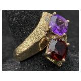 Sterling Silver Ring W/amethyst & More, Tw 6g, Sz