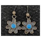 Sterling Silver Indian Turquoise Earrings, Tw 7.1g