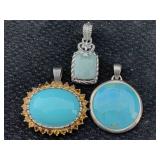 3 Sterling Silver Pendants, Tw 57.8g W/turquoise &