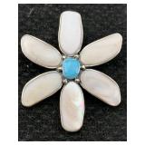 Sterling Silver Flower Pendant, Tw 18.4g, W/mop &