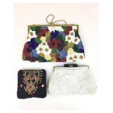3 Vtg Seed Beaded Purses/Clutches. Small Coin