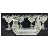 Vtg Diamond Point Glass Syrup/Cream & Sugar