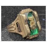 10k Gold Ring W/green Stone, Tw 9g, Sz 9