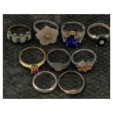 9 Sterling Silver Rings, Tw 26.2g, Sz 5, 6, 7 & 8