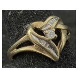 14k Gold Heart Ring W/diamonds, Tw 2.9g, Sz 7